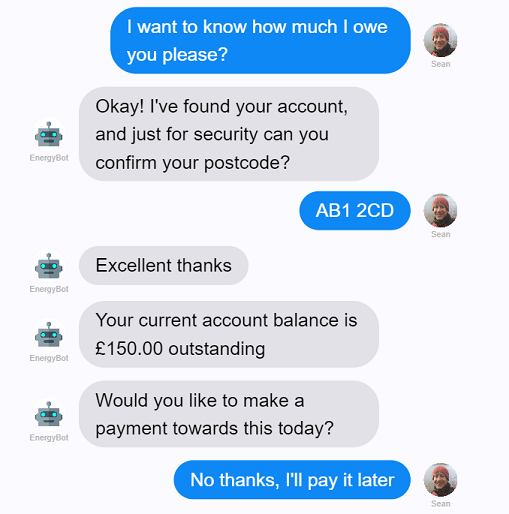 Screenshot of a simple chatbot for testing purposes