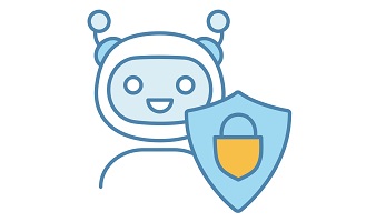 graphic showing a cute robot with a padlock on a shield in front of it, symbolising automated security.